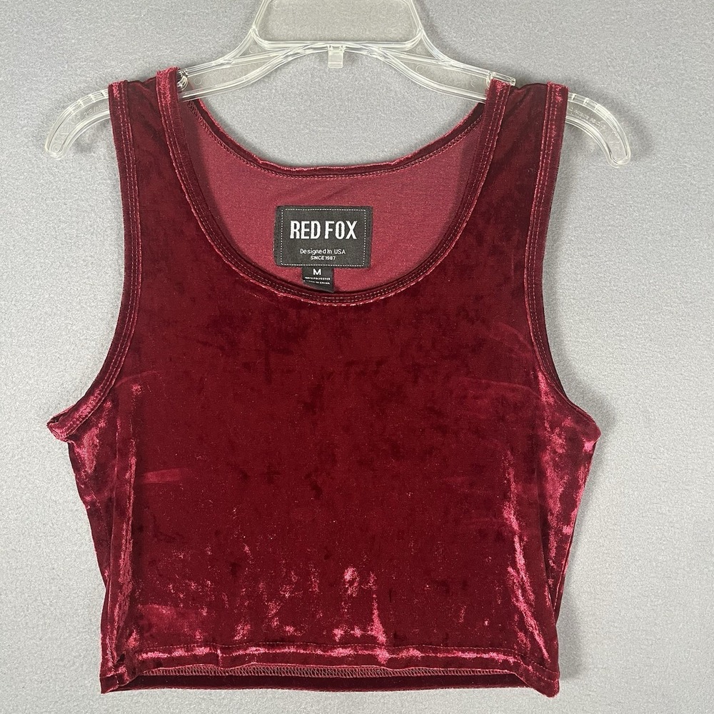 Red Fox Burgundy Red Crushed Velvet Crop Tank Top Size M Boho Retro
